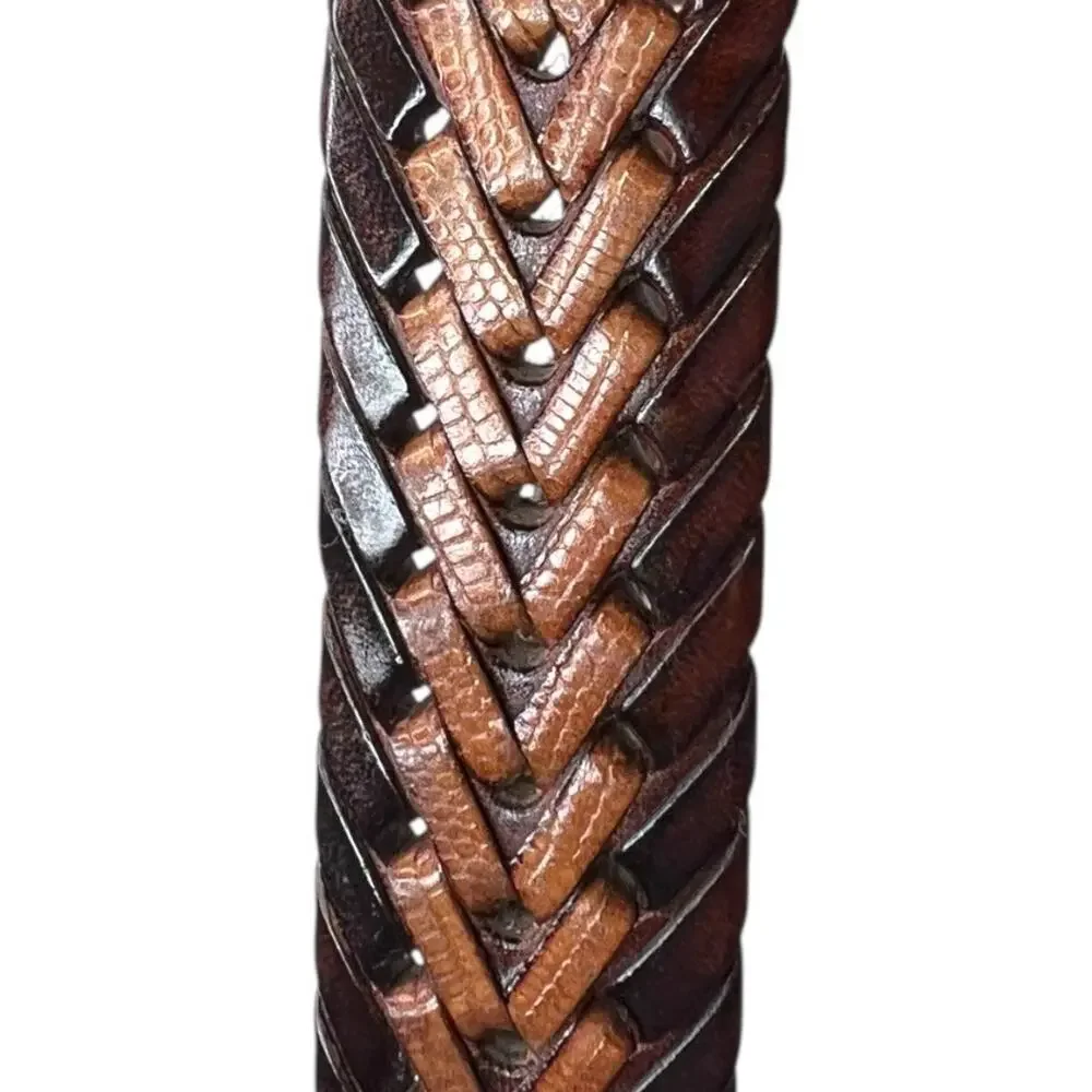 Vtg. ONYX By Brighton 2 Tone Braided Leather Belt with a Silver Buckle Size 38